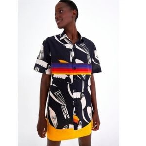 NWT FARM RIO Tucanos silk boyfriend shirt size small